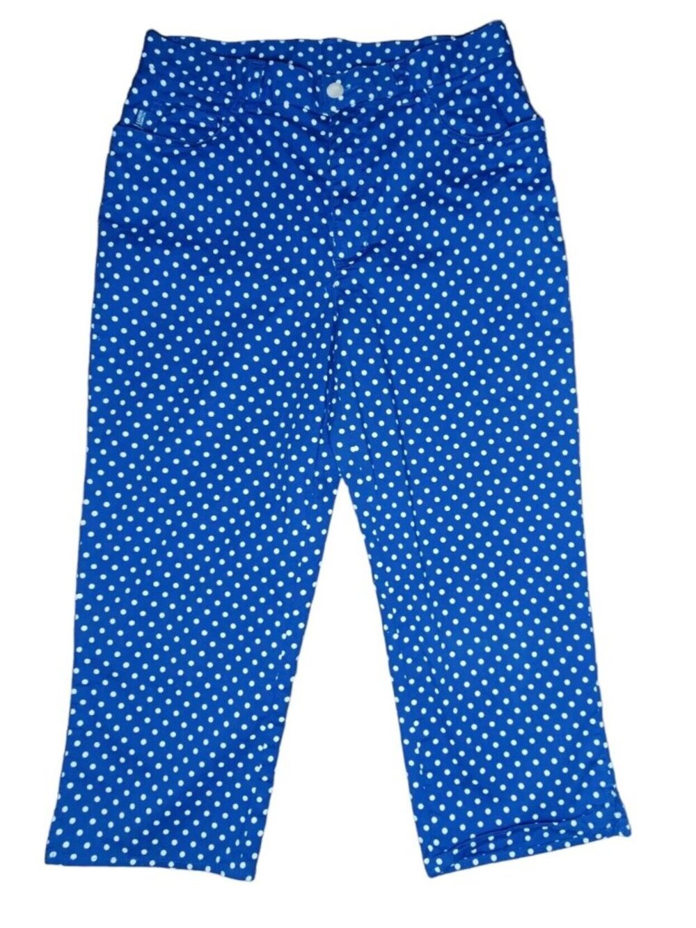 Lauren Jeans Co Polka Dot Pants Blue White Ankle Crop Stretch Size 10 Preppy